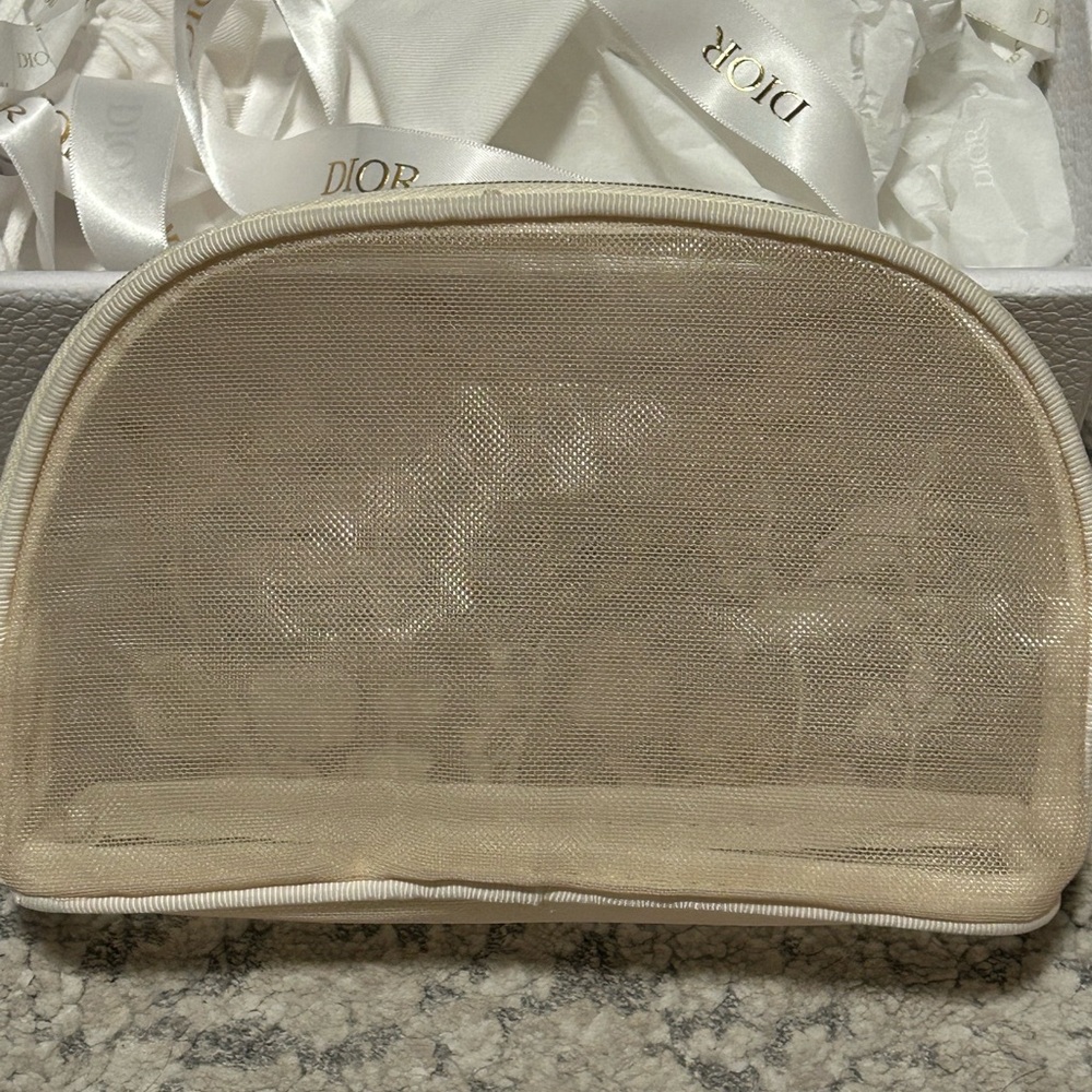 Dior Beige and Gold Embroidered Cosmetic Bag - Picture 5 of 5